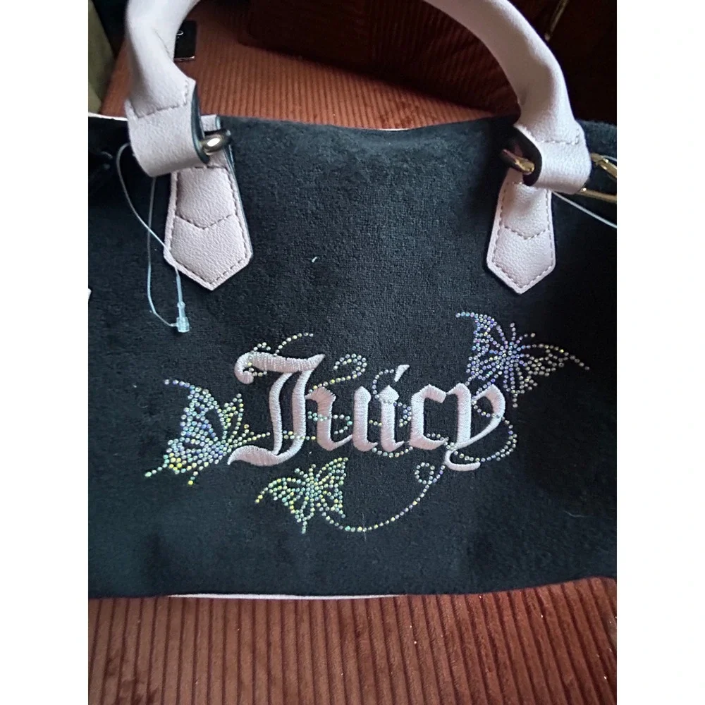 Juicy Couture Satchel Women's Size Med  Black‎ New Rhinestone Butterfly